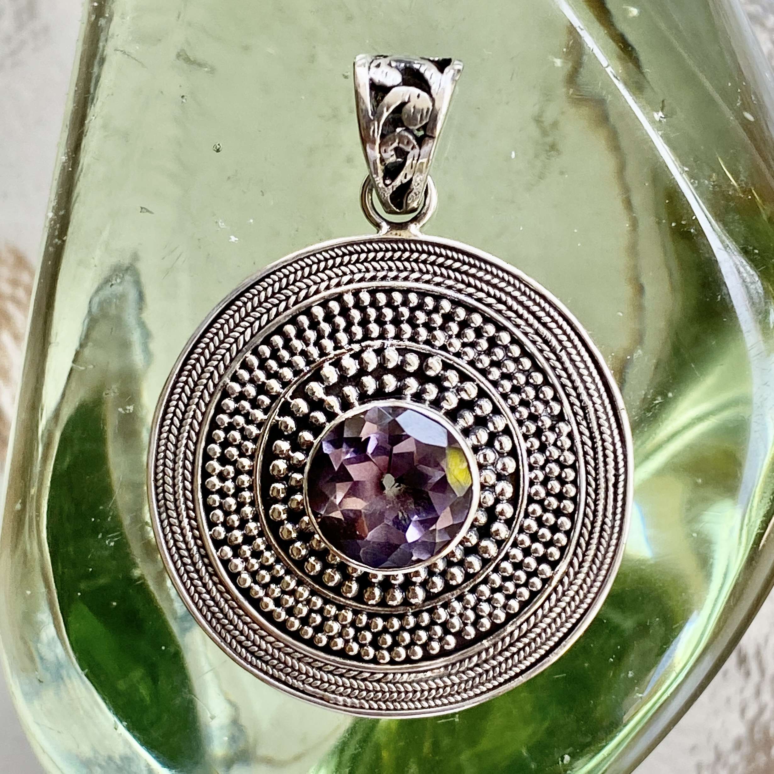 (HANDMADE 925 BALI SILVER FILIGREE PENDANTS WITH AMETHYST)